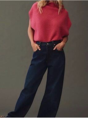 Anthropologie Ezra Short-Sleeve Sweater Tee in Bright Pink 100% cashmere